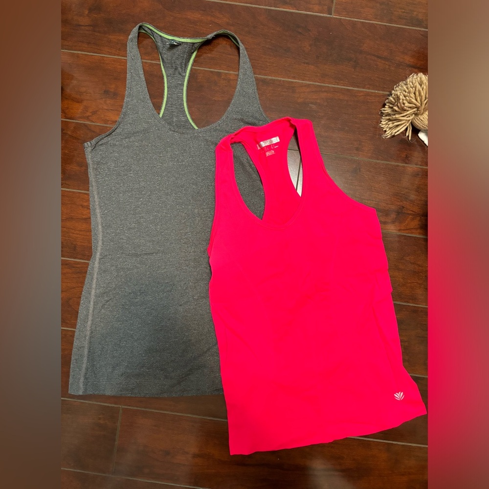 Women's Gray and Pink Athletic Tank Tops -  2 TOPS